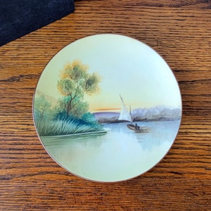 Hand Painted Nippon Plate - Landscape with Sailboat Plate