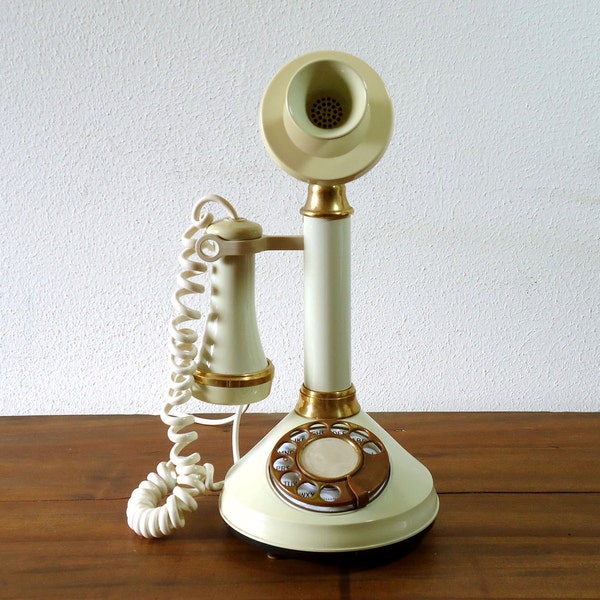 Vintage Phone Cream/ Ivory Upright Candlestick Reproduction Telephone