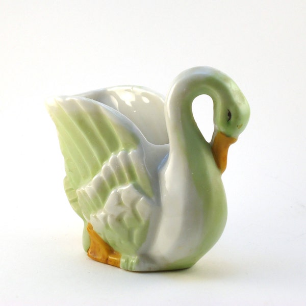 Vintage Swan Vase - Small, Green -Made in Japan