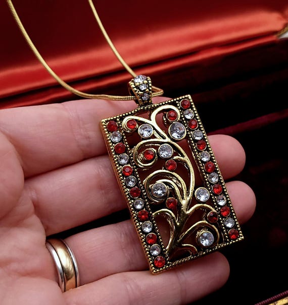 Vintage Large Rectangular Gold and Rhinestone Pen… - image 6