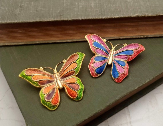 Vintage Butterfly Brooches - Set of Two Pins - Co… - image 1