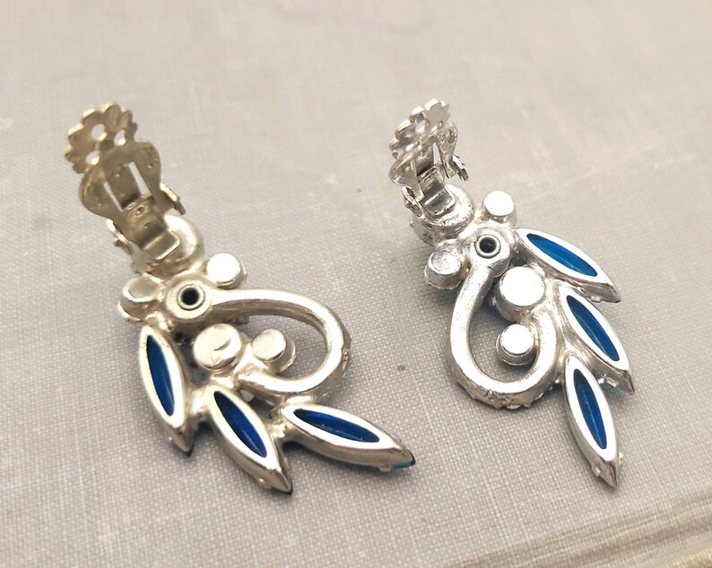 Vintage Blue and Teal Rhinestone Clipon Earrings Formal, Prom, Fancy