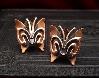 Vintage Renoir Copper Butterfly Clip-On Earrings - Mid-Century Modern