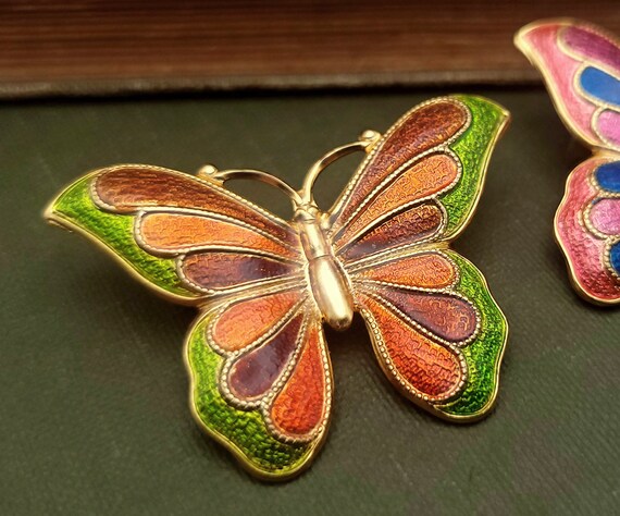 Vintage Butterfly Brooches - Set of Two Pins - Co… - image 3