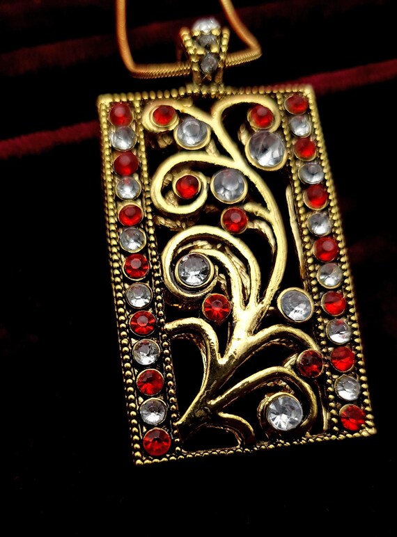 Vintage Large Rectangular Gold and Rhinestone Pen… - image 2