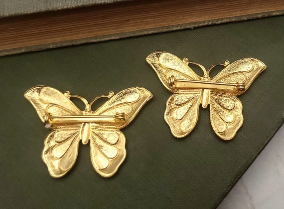 Vintage Butterfly Brooches - Set of Two Pins - Co… - image 4