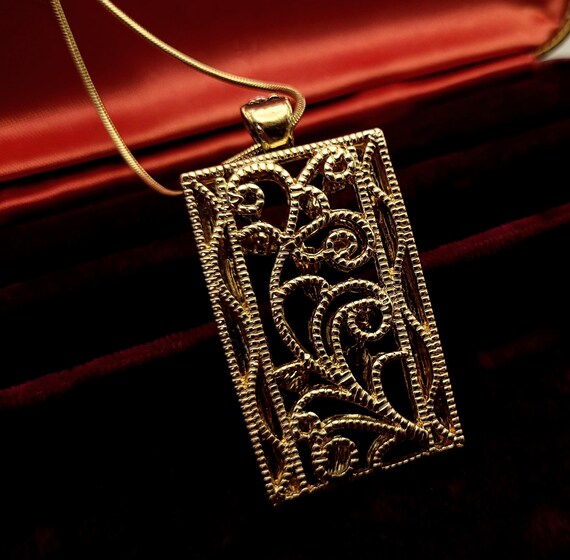 Vintage Large Rectangular Gold and Rhinestone Pen… - image 4