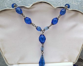 Vintage Blue Glass Beaded Necklace