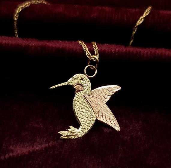 10K Gold Two Tone Hummingbird Necklace