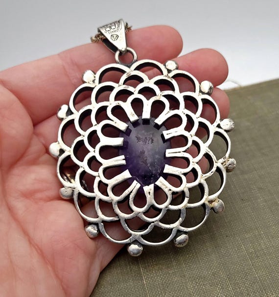 Vintage Talleres De Los Ballesteros Sterling Silver and Amethyst Face Necklace View 5