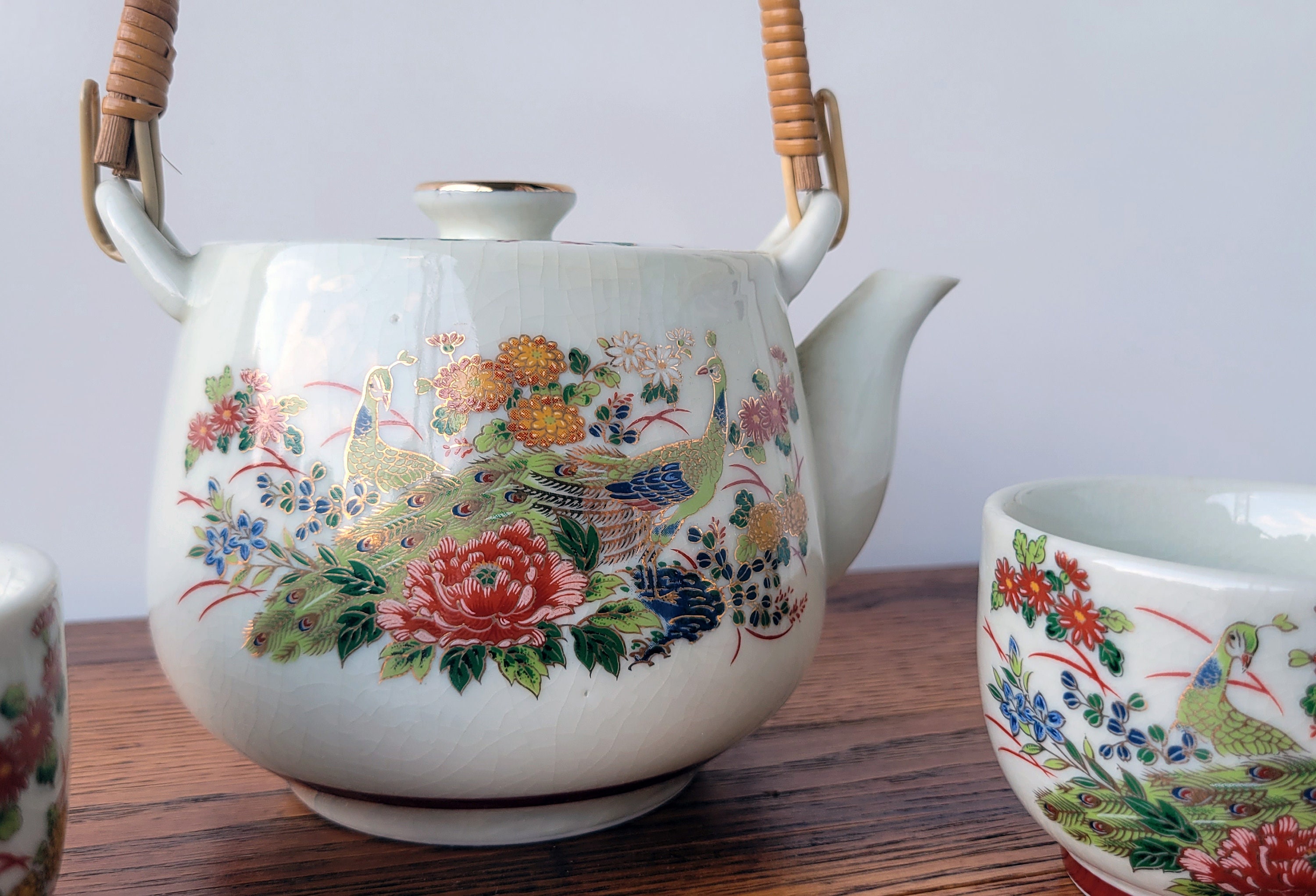 Vintage Peacocks and Flowers Tea Set Sanford Japan Set of Etsy