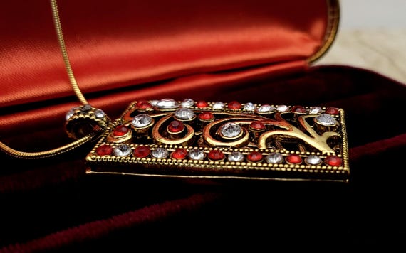 Vintage Large Rectangular Gold and Rhinestone Pen… - image 3