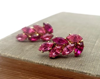 Vintage Pink Rhinestone Clip-On Earrings