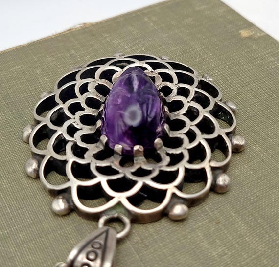 Vintage Talleres De Los Ballesteros Sterling Silver and Amethyst Face Necklace View 3