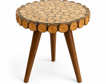 Handmade Natural Wood Slice Nesting Tables, Rustic Side Table Set, Live Edge End Tables, Unique Wooden Accent Furniture
