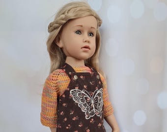 Handmade 18 Inch Doll Outfit, Corduroy Butterfly Dress, Knitted Sweater