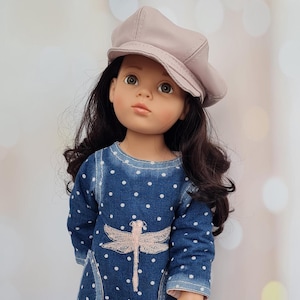 Denim Polka Dot Doll Dress, Leather Cap, Boots, 18 inch Götz/American Girl image 1