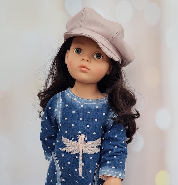 Denim Polka Dot Doll Dress, Leather Cap, Boots, 18 inch Götz/American Girl