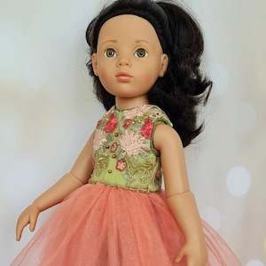 Embroidered Tulle Dress for 18 Inch Dolls | Handmade Beaded Outfit for American Girl, Götz, Our Generation Dolls