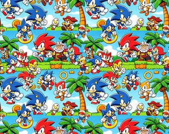 Tela de algodón puro Sonic the Hedgehog / Tela 100% algodón por medio metro