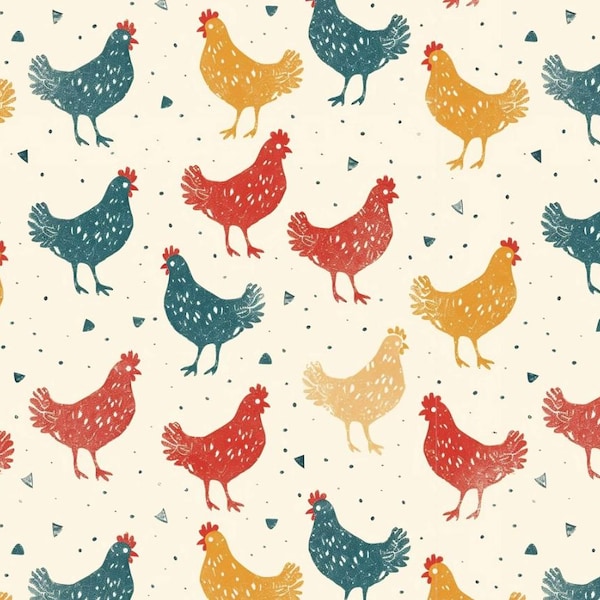 Retro Simple Chicken Pattern Pure cotton Fabric| 100% Cotton  Fabric By Half Yard