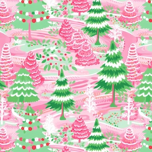 Watercolor Dreamy Christmas Tree Pattern Pure cotton Fabric| 100% Cotton  Fabric By Half Yard