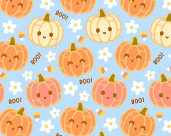 Pumpkin Kawaii Floral Pattern Pure cotton Fabric| 100% Cotton  Fabric By Half Yard