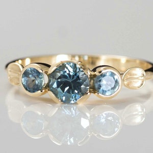 Montana sapphire ring , teal,  14ky gold ring