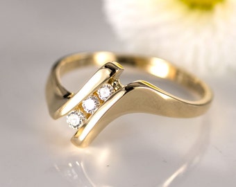 free form diamond channel set ring, 14k yellow gold, natural diamond