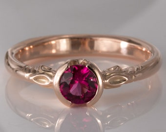 Pink Tourmaline ring, euro shank, 14k rose gold