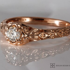 Diamond engagement ring, floral design, 14k Rose gold, 0.31 carat natural diamond