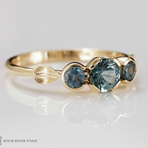 Montana sapphire ring , teal, blue green, 14ky gold ring