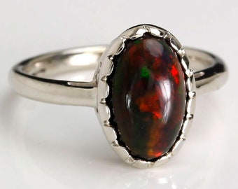 Opal ring, Ethiopian Welo opal, 14k white gold