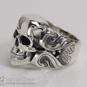 Mens Skull ring, biker ring, black onyz