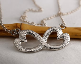 Sterling Silver Double Heart Infinity Necklace, Engraved Forever and Always, 18" Rolo Chain