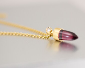 Tourmaline drop pendant, 18k yellow gold with natural diamond and 18ky chain