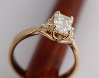 1.01 Carat Emerald Cut Lab Grown Diamond Engagement Ring, 14K Yellow Gold Trellis Style