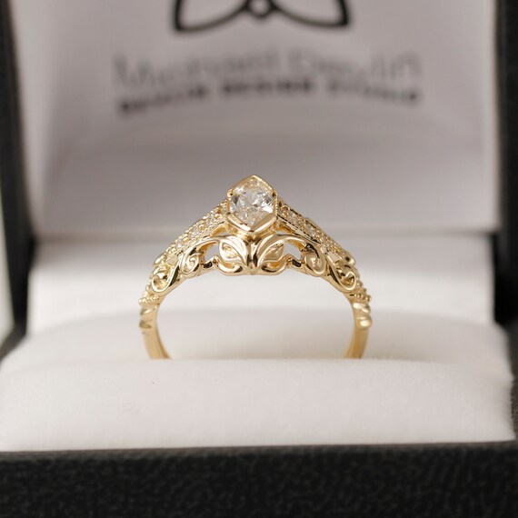 14K Yellow Gold Over Sterling Silver Calla Lily Ring - Accented With Round Natural Diamonds (Elegant Flower Design)