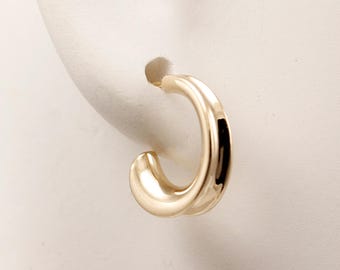 Solid 14k Gold J Hoop Earrings: High Polish Finish