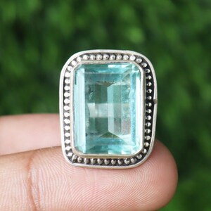 Aquamarine Statement Ring: Handmade Sterling Silver Boho Jewelry