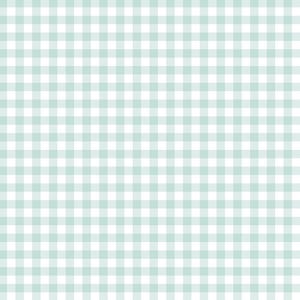 May include: A repeating gingham pattern featuring a grid of soft mint green and white squares. The design consists of intersecting horizontal and vertical lines of equal width, creating a uniform, balanced, and symmetrical checkered textile graphic.