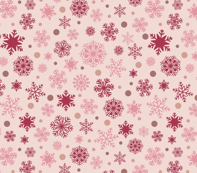 Retro Pink Snowflake Pattern - 100% Pure Cotton Fabric - Sold by Half ...