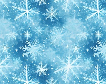 Sparkling Light blue beautiful snowflakes pattern - 100% Pure Cotton Fabric - Sold by Half Yard