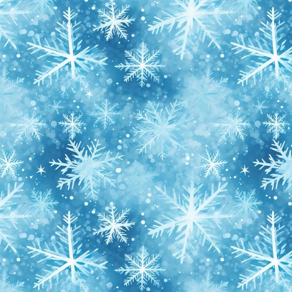 Sparkling Light blue beautiful snowflakes pattern - 100% Pure Cotton Fabric - Sold by Half Yard