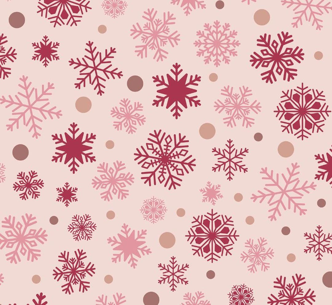 Retro Pink Snowflake Pattern - 100% Pure Cotton Fabric - Sold by Half ...