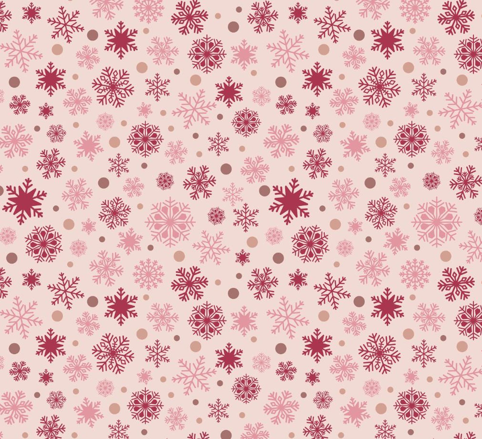 Retro Pink Snowflake Pattern - 100% Pure Cotton Fabric - Sold by Half ...