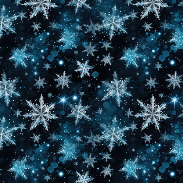 Sparkling blue snowflake pattern - 100% Pure Cotton Fabric - Sold by Half Yard