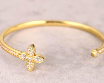 18K Gold Bracelet, lv Vintage 18K Gold Bracelet, Classics sterling silver Bracelet, unique diamond Bracelet, Four leaf clover Bangles Gifts