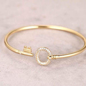 18K guldarmband med nyckeldesign, Vintage 18K guldarmband, Klassiskt sterlingsilverarmband, unikt diamantarmband, Armringar Presenter till henne