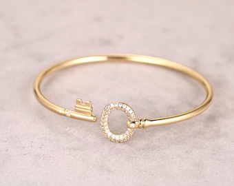18K Gold Bracelet Key Design, Vintage 18K Gold Bracelet, Classics sterling silver Bracelet, unique diamond Bracelet, Bangles Gifts for her